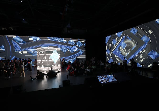 people person stage lighting cinema shoe screen planetarium monitor crowd